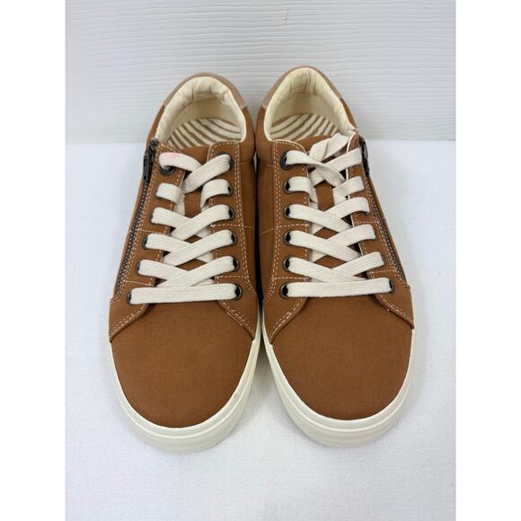 Taos Z-Soul Comfort Shoes Women's 7 Brown Canvas Lace Up Zip Low Top Sneakers - Picture 2 of 9
